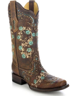Corral Women's Studded Floral Embroidery Western Boots - Square Toe