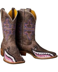 Tin Haul Women's Man Eater Shark Western Boots - Square Toe -Western Cowboy Clothing Shop 045S68 42 D3
