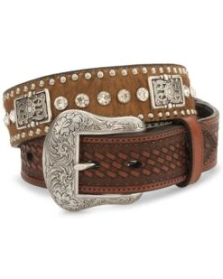 Nocona Men's Crystal Studded Hair-On-Hide Leather Belt - Reg & Big