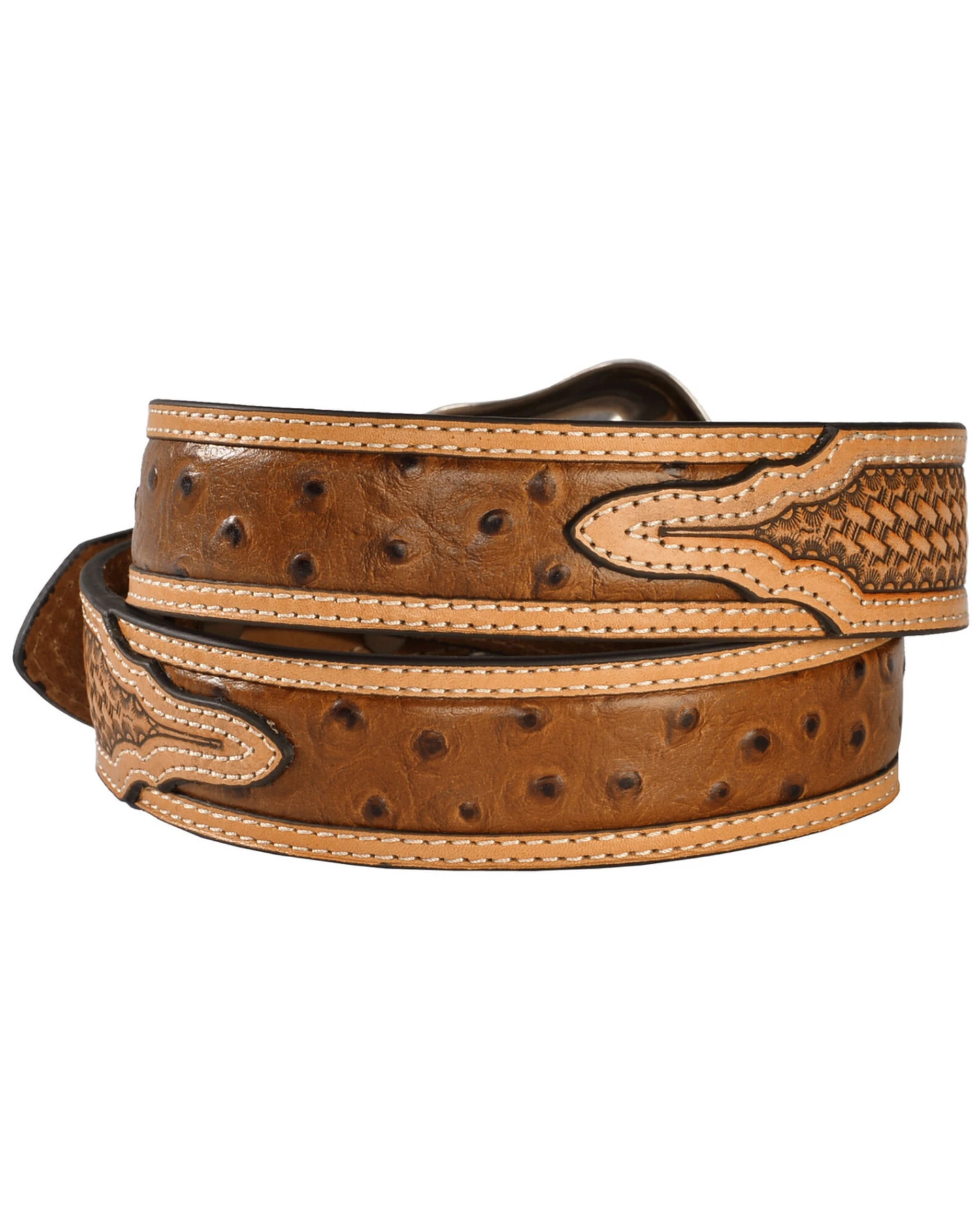 Nocona Basketweave Ostrich Print Leather Belt 2 Nocona Basketweave Ostrich Print Leather Belt - Image 2