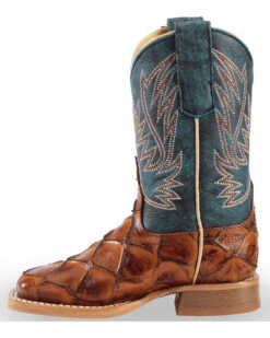 Horse Power Boys' Seas The Day Fish Print Boots - Square Toe  -Western Cowboy Clothing Shop 2000241197 235 LT