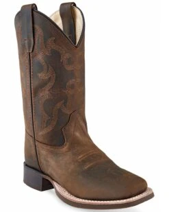 Old West Boys' Brown Western Boots - Broad Square Toe