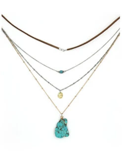Prime Time Jewelry Women's 4-Piece Silver & Gold Turquoise Layered Necklace Set