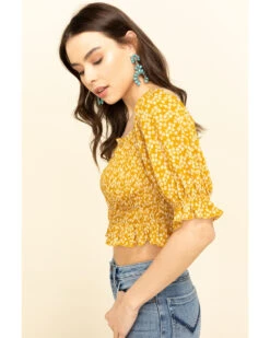 Loveriche Women's Floral Print Smocked Crop Top -Western Cowboy Clothing Shop 2000327370 702 P3