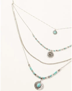 Shyanne Women's Shimmer Concho Four Tier Silver & Turquoise Necklace
