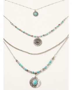 Shyanne Women's Shimmer Concho Four Tier Silver & Turquoise Necklace -Western Cowboy Clothing Shop 2000331873 040 P3