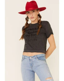 Ali Dee Women's Charcoal Rodeo Whiskey Cowboys Texas Graphic Tee 
