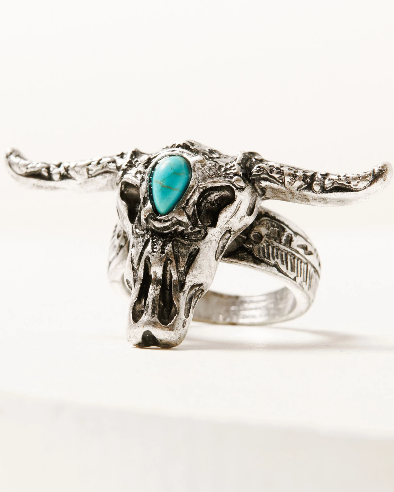 Shyanne Women's Silver Longhorn With Turquoise Stone Ring 2 Shyanne Women's Silver Longhorn With Turquoise Stone Ring - Image 2