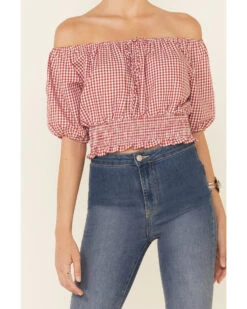 Beyond The Radar Women's Gingham Off-Shoulder Peasant Crop Top 6 Beyond The Radar Women's Gingham Off-Shoulder Peasant Crop Top -Western Cowboy Clothing Shop 2000343879 600 P3
