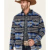 Powder River Outfitters Men's Blue Southwestern Print Button-Front Wool Shirt Jacket 