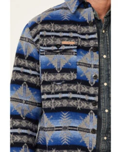 Powder River Outfitters Men's Blue Southwestern Print Button-Front Wool Shirt Jacket  -Western Cowboy Clothing Shop 2000345131 400 P3