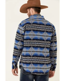 Powder River Outfitters Men's Blue Southwestern Print Button-Front Wool Shirt Jacket  -Western Cowboy Clothing Shop 2000345131 400 P4