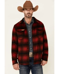 Powder River Outfitters Men's Red Ombre Plaid Wool Button-Front Shirt JacketÂ