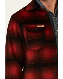 Powder River Outfitters Men's Red Ombre Plaid Wool Button-Front Shirt Jacket  -Western Cowboy Clothing Shop 2000345241 910 P3