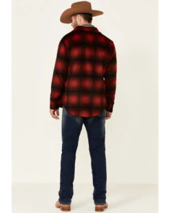Powder River Outfitters Men's Red Ombre Plaid Wool Button-Front Shirt Jacket  -Western Cowboy Clothing Shop 2000345241 910 P4