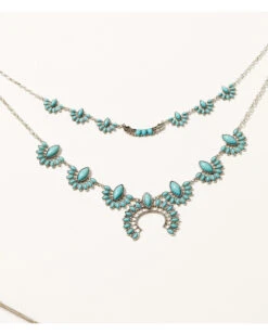 Shyanne Women's Cactus Rose Turquoise Layered Crescent Stone Necklace 