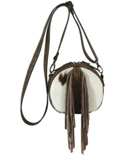 Tony Lama Women's Hair-On Hide Fringe Canteen Crossbody Bag
