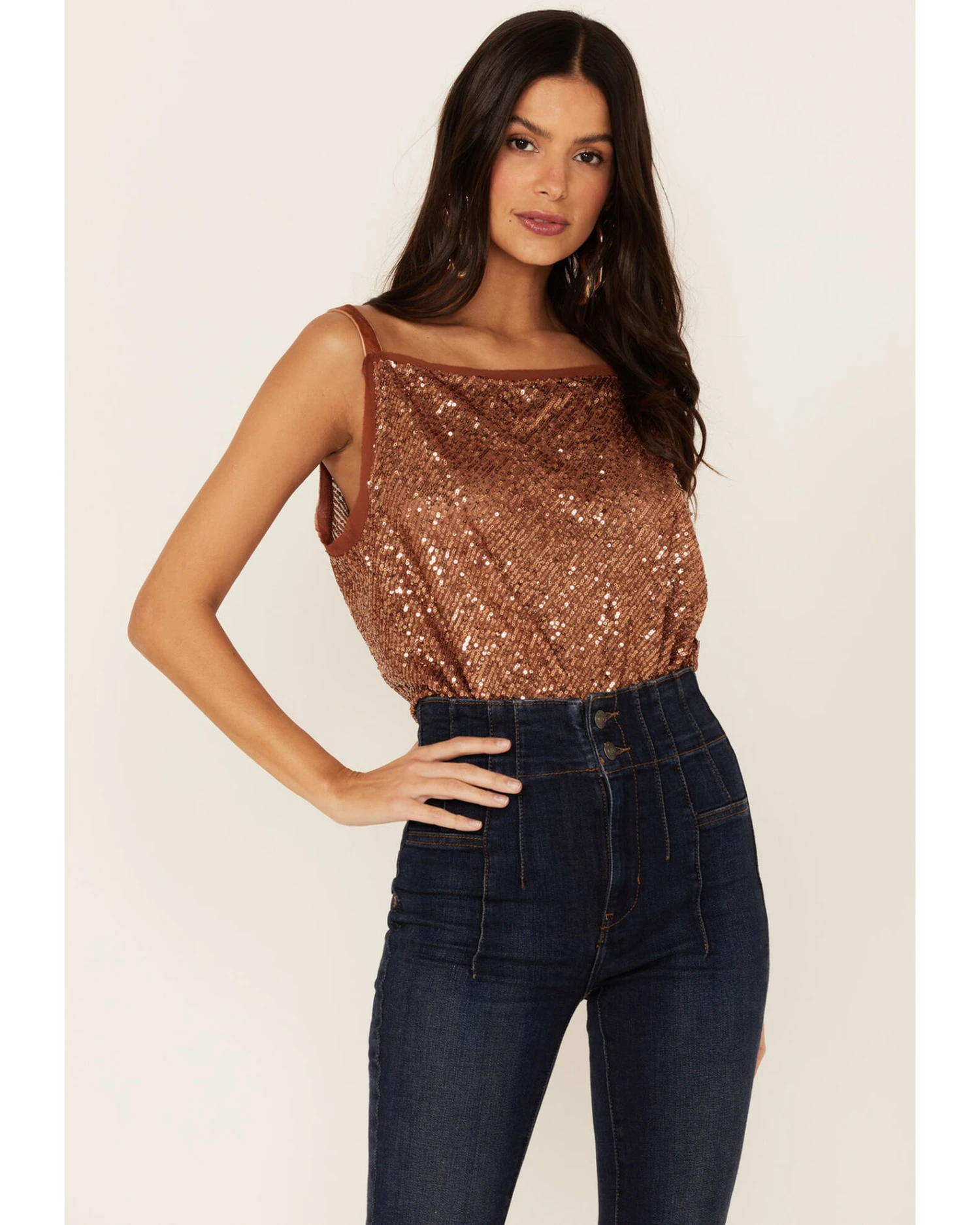 Free People Women's Shimmer & Shine Sequins Bodysuit 1 Free People Women's Shimmer & Shine Sequins Bodysuit