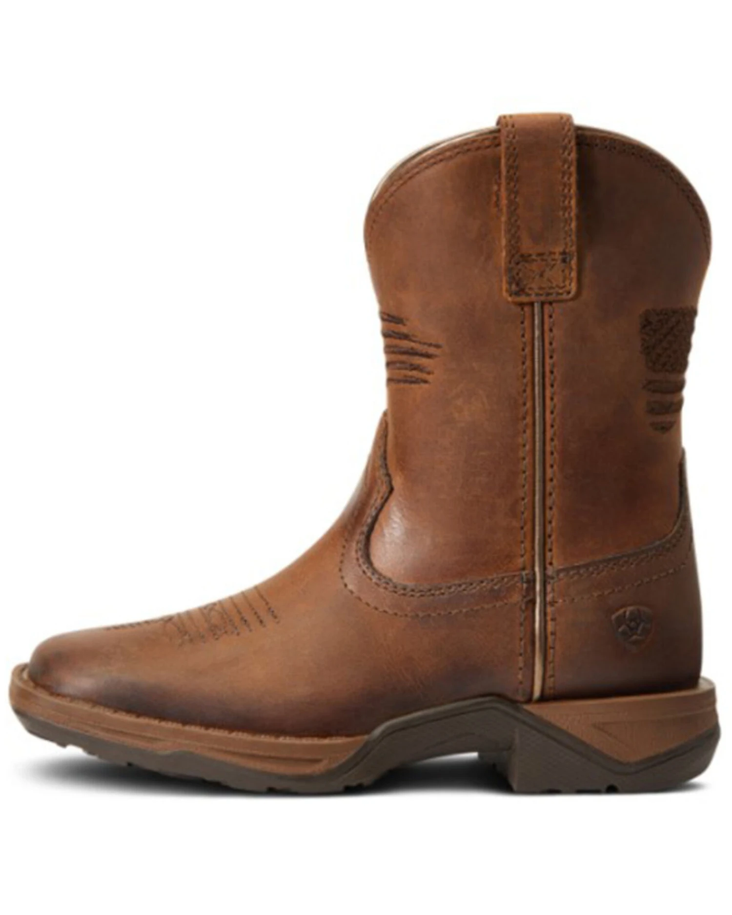 Ariat Boys' Anthem Patriot Easy Fit Distressed Brown Full-Grain Western Boot - Square Toe 2 Ariat Boys' Anthem Patriot Easy Fit Distressed Brown Full-Grain Western Boot - Square Toe - Image 2