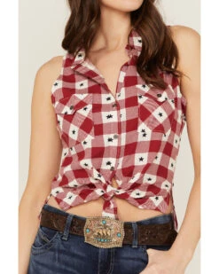Shyanne Women's Plaid Print Stars America Sleeveless Top -Western Cowboy Clothing Shop 2000358587 600 P3