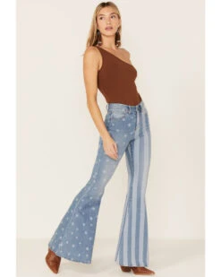 Shyanne Women's Stars & Stripes Print High Rise Super Flare Jeans