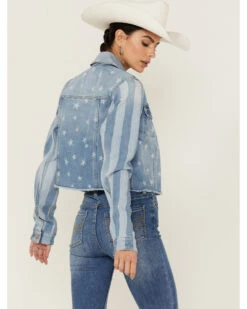 Shyanne Women's Stars & Stripes Print Cropped Frayed Hem Denim Jacket 6 Shyanne Women's Stars & Stripes Print Cropped Frayed Hem Denim Jacket -Western Cowboy Clothing Shop 2000358729 414 P3