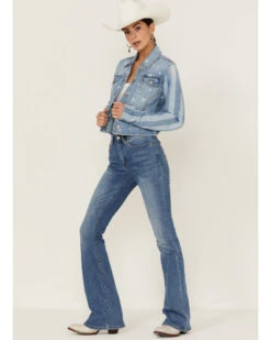 Shyanne Women's Stars & Stripes Print Cropped Frayed Hem Denim Jacket 7 Shyanne Women's Stars & Stripes Print Cropped Frayed Hem Denim Jacket -Western Cowboy Clothing Shop 2000358729 414 P4