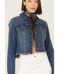 Shyanne Women's Medium Dark Wash Cropped Fray Denim Jacket 7 Shyanne Women's Medium Dark Wash Cropped Fray Denim Jacket -Western Cowboy Clothing Shop 2000358731 414 P3