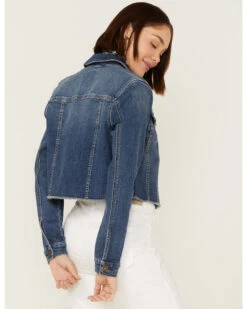 Shyanne Women's Medium Dark Wash Cropped Fray Denim Jacket 8 Shyanne Women's Medium Dark Wash Cropped Fray Denim Jacket -Western Cowboy Clothing Shop 2000358731 414 P4