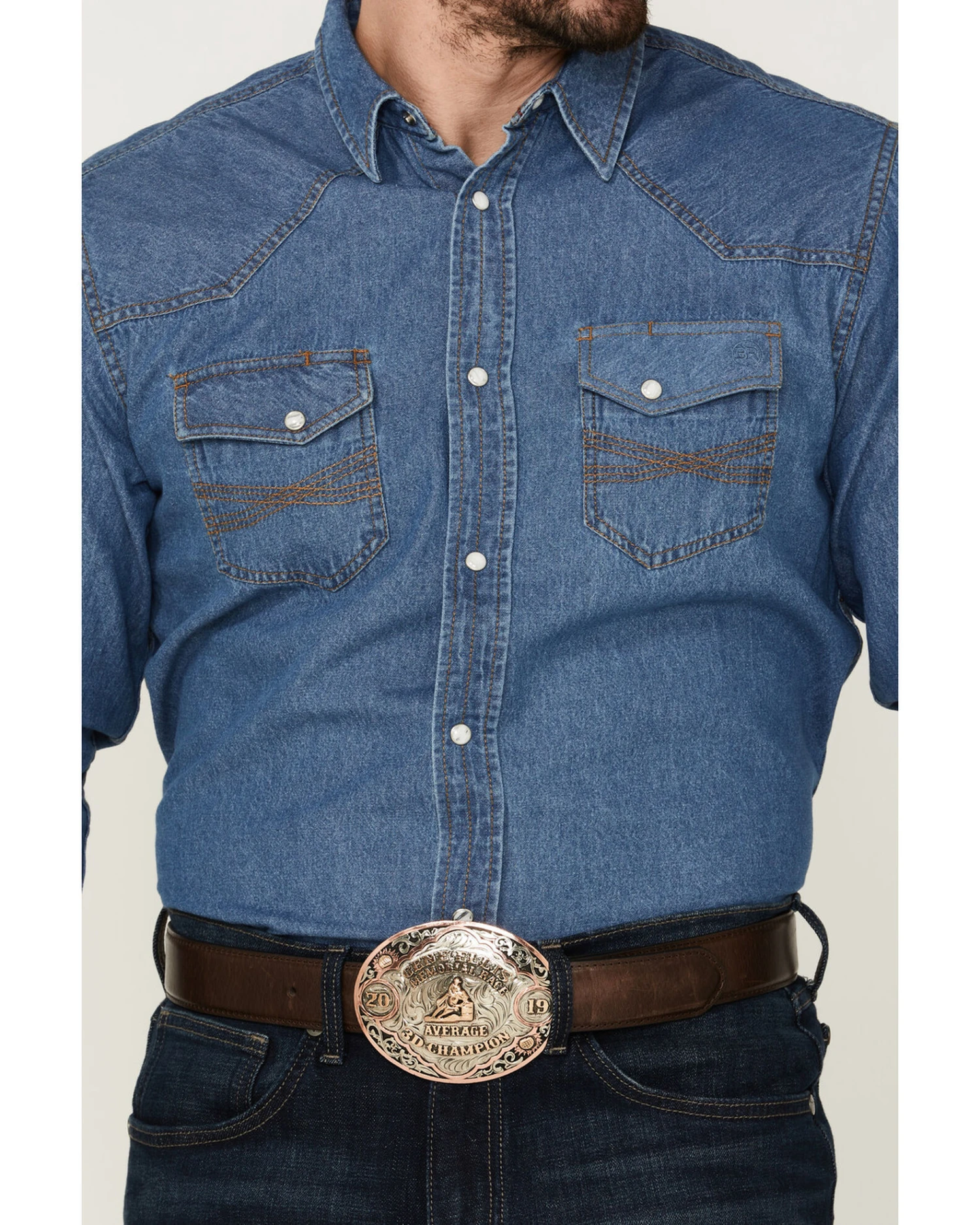 Blue Ranchwear Men's Long Sleeve Pearl Snap Heavy Western Denim Shirt 4 Blue Ranchwear Men's Long Sleeve Pearl Snap Heavy Western Denim Shirt - Image 4