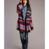 Stetson Women's Striped Oversized Knit Open-Front Cardigan 