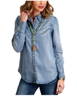 Stetson Women's Solid Denim Long Sleeve Snap Western Shirt 