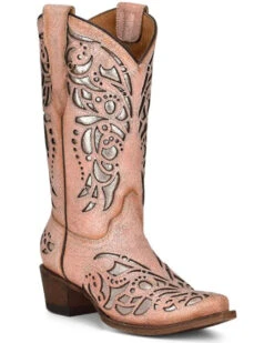 Corral Girls' Inlay & Embroidery Western Boots - Snip Toe