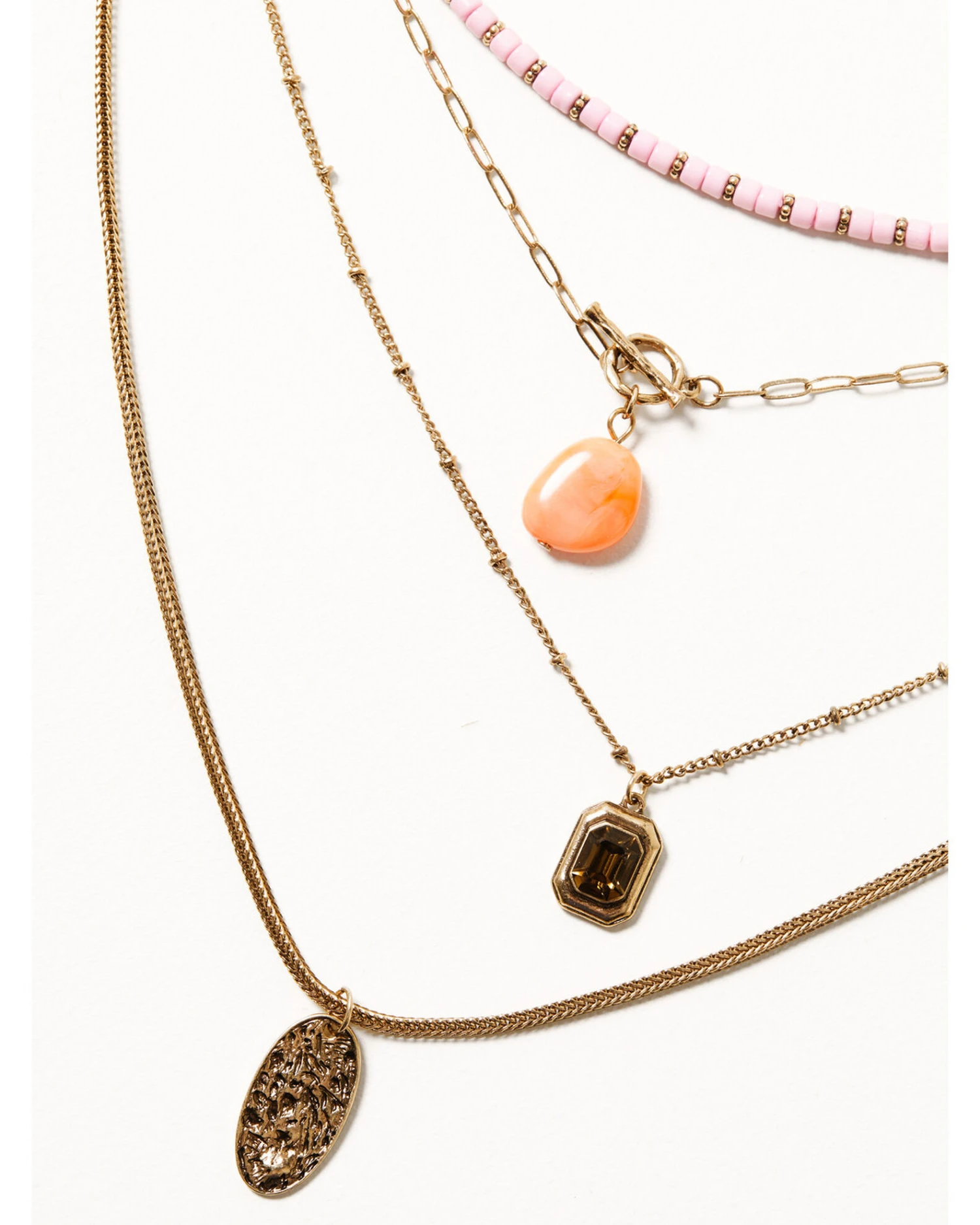 Shyanne Women's 5-piece Gold & Lavender Beaded Pendant Layered Necklace 2 Shyanne Women's 5-piece Gold & Lavender Beaded Pendant Layered Necklace - Image 2