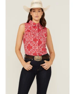 Wrangler Women's Americana Paisley Print Sleeveless Snap Western Shirt
