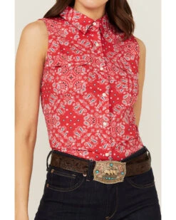 Wrangler Women's Americana Paisley Print Sleeveless Snap Western Shirt -Western Cowboy Clothing Shop 2000363844 942 P3