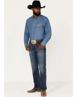 Rock 47 By Wrangler Cornflower Medium Dark Wash Stretch Slim Straight Jeans 