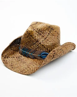Shyanne Women's Plumazles Brown Leaf Band Raffia Straw Western Hat