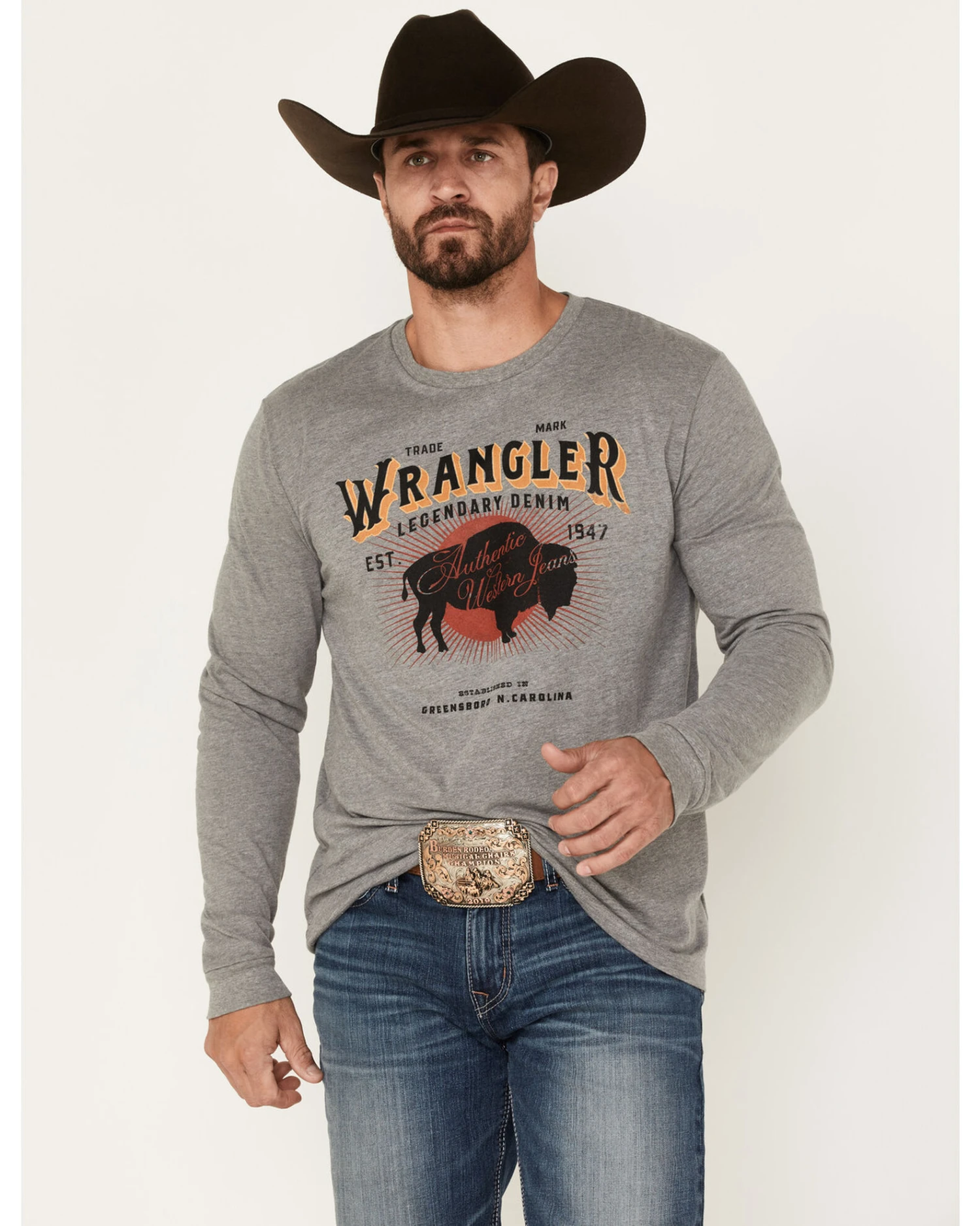 Wrangler Men's Buffalo Logo Graphic Long Sleeve T-Shirt 1 Wrangler Men's Buffalo Logo Graphic Long Sleeve T-Shirt