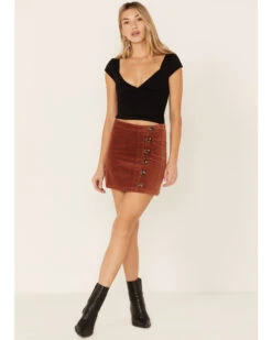 Wishlist Women's Side Button Corduroy Mini Skirt