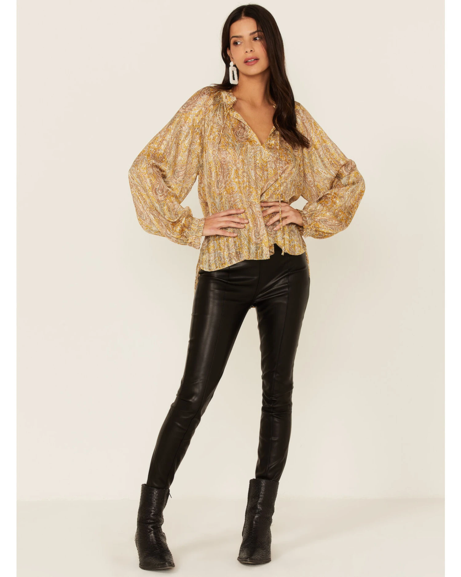 Revel Women's Paisley Print Long Sleeve Woven Chiffon Peasant Top 4 Revel Women's Paisley Print Long Sleeve Woven Chiffon Peasant Top - Image 4