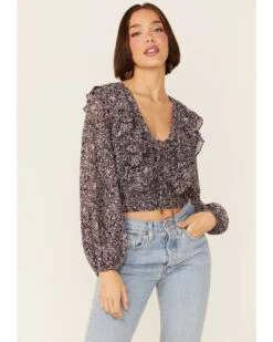 Lush Women's Floral Cinch Front Top