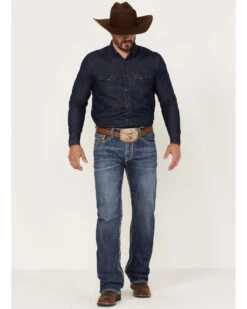 Rock & Roll Denim Men's Dark Wash Double Barrel Stretch Relaxed Straight Jeans  -Western Cowboy Clothing Shop 2000367642 201 P3