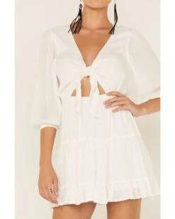 Lush Women's Tie Front Cutout Tiered Long Sleeve Dress -Western Cowboy Clothing Shop 2000368160 100 P3