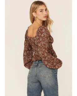Wild Moss Long Sleeve Tie Front Ranched Floral Top -Western Cowboy Clothing Shop 2000368439 280 P3