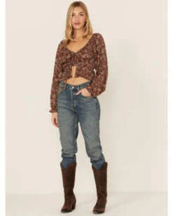 Wild Moss Long Sleeve Tie Front Ranched Floral Top -Western Cowboy Clothing Shop 2000368439 280 P4