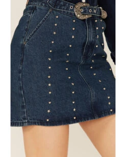 Rock & Roll Denim Women's Dark Wash Studded Belted Western Denim Mini Skirt -Western Cowboy Clothing Shop 2000368495 400 P3