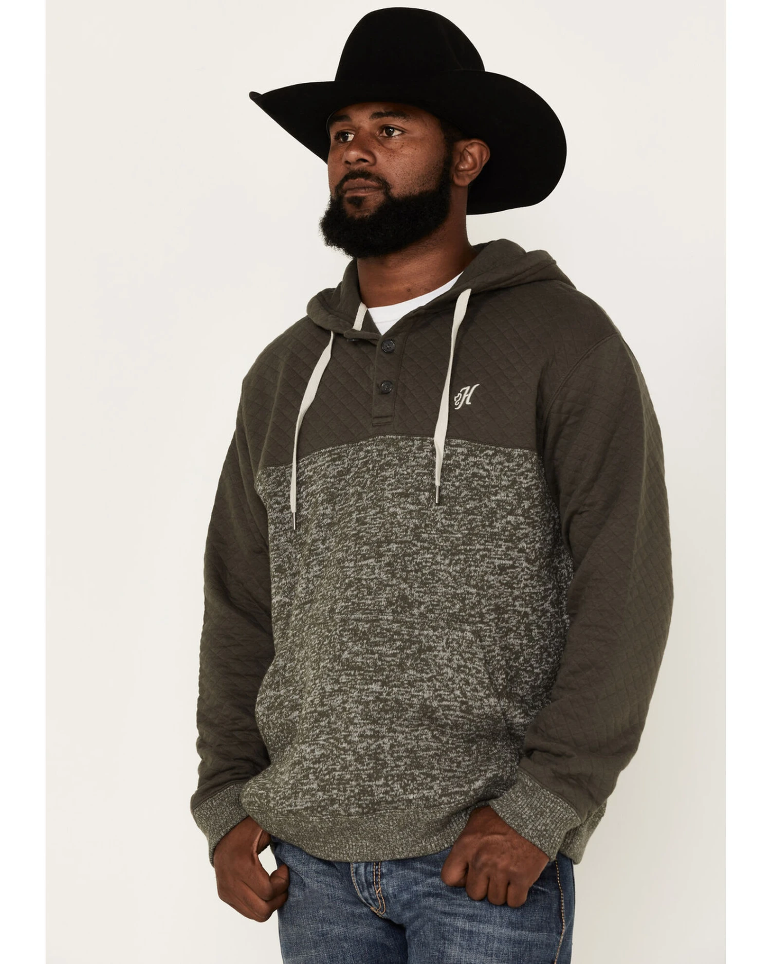 Hooey Men's Jimmy Quilted 1/4 Button Hooded Pullover 1 Hooey Men's Jimmy Quilted 1/4 Button Hooded Pullover