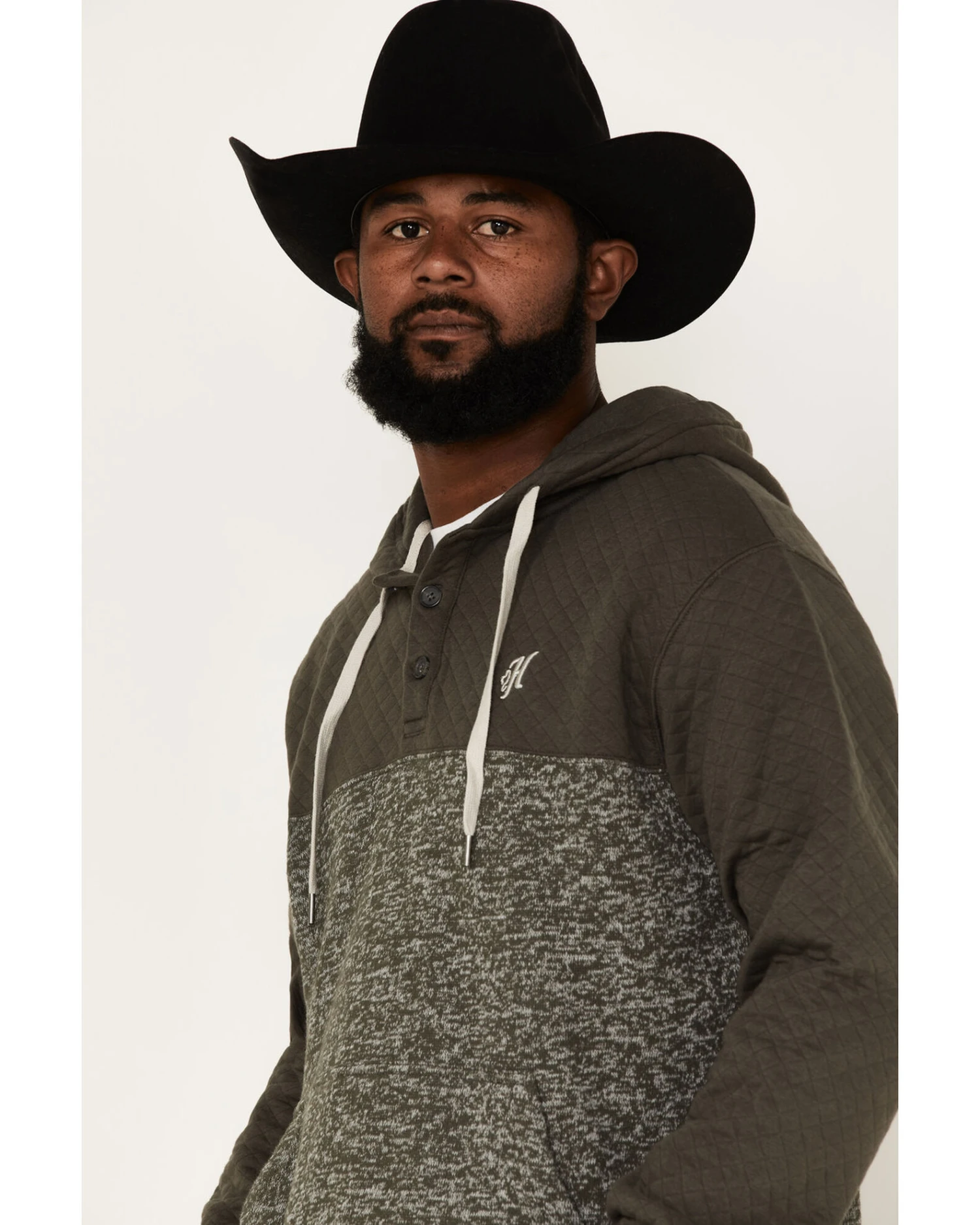 Hooey Men's Jimmy Quilted 1/4 Button Hooded Pullover 2 Hooey Men's Jimmy Quilted 1/4 Button Hooded Pullover - Image 2