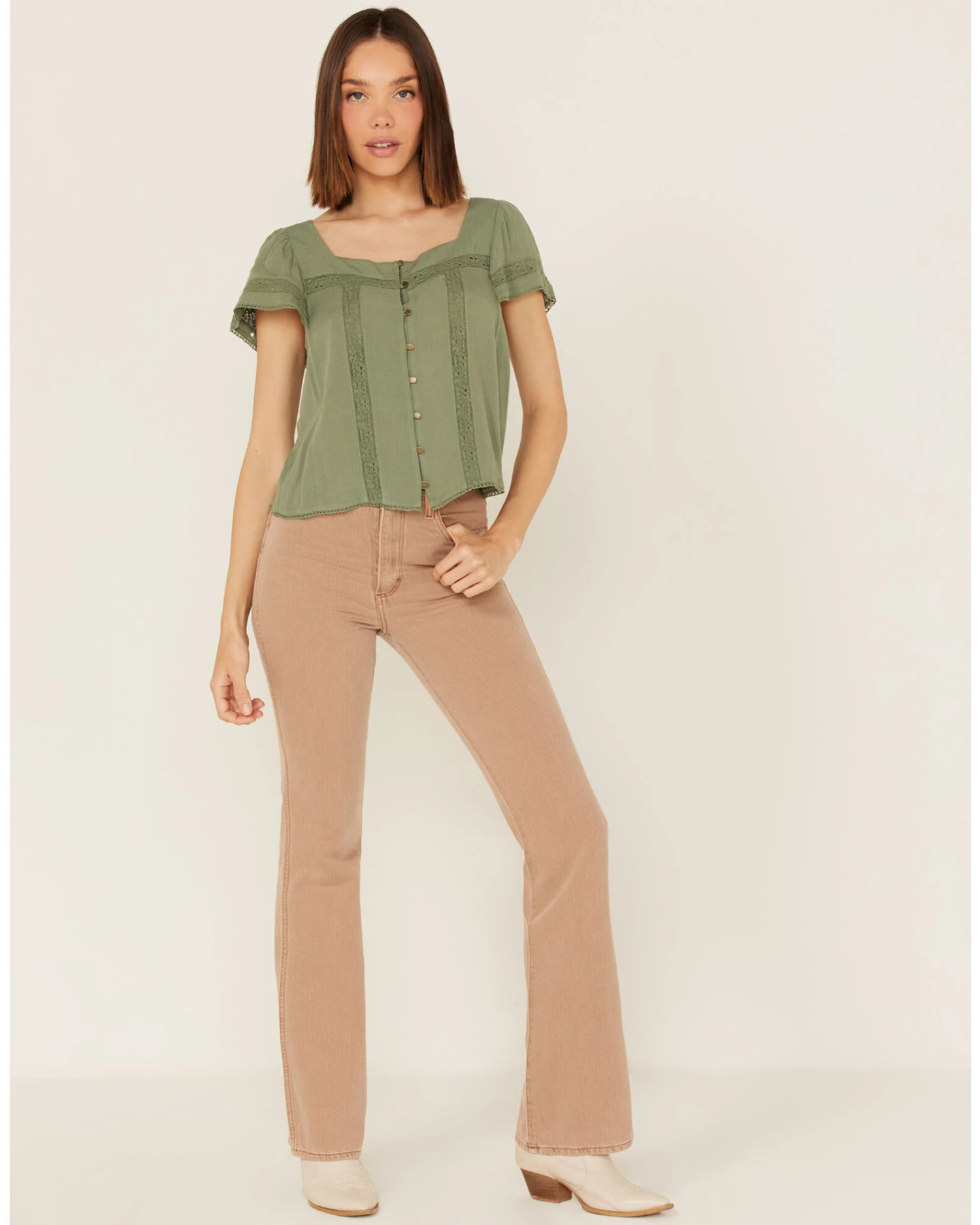 Jolt Women's Lace Trim Button-Down Shirt 2 Jolt Women's Lace Trim Button-Down Shirt - Image 2